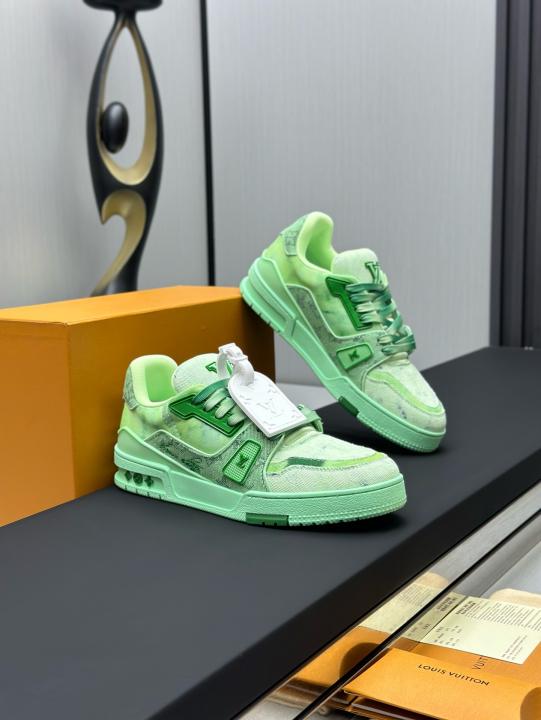 Luxury Green Monogram Denim Trainer Sneakers – Premium Streetwear Style