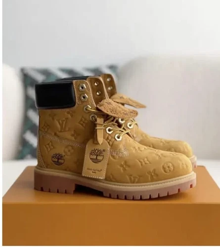 6-Inch Wheat Premium Ankle Embossed Monogram Leather Boots - Image 8